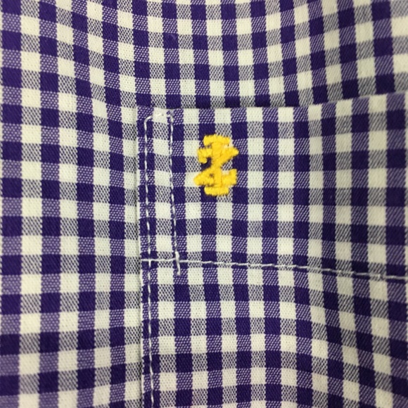 Izod Non-Iron Stretch Gingham Purple Button Down - Picture 4 of 8